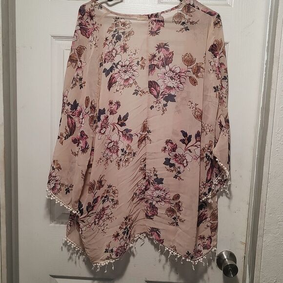 Liberty Love Women's Lightweight Open Front Pink Floral Cardigan Size Large - Picture 8 of 8